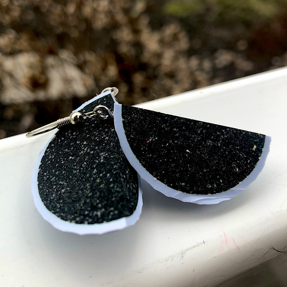 Black golf ball earrings